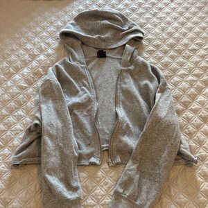 art class cropped Gray Hooded Zip-Up Jacket